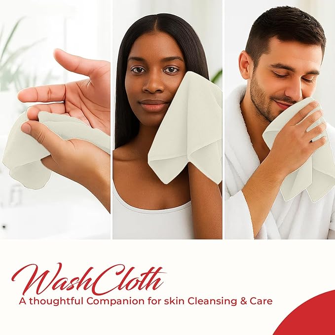 RIVERSIDE 12 Pack Washcloths - 12x12 Inches, 500 GSM, 100% Ring-Spun Cotton - Soft, Absorbent & Durable Face and Body Towels - for Bathroom, Spa, Gym, Makeup Removal & Everyday Use - Cannoli Cream