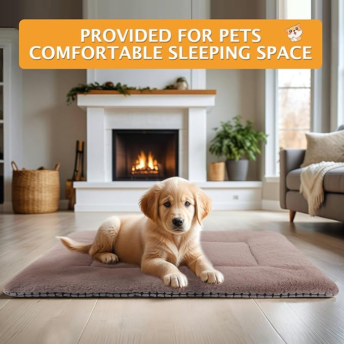 Vetasac Reversible Dog Bed Mat with Plush and Corn Velvet,Soft Warm Pet Cushion, Dual Purpose Washable Sleeping Mattress Bed for Small Medium Large Dog and Cat XB004 (42"x28", Khaki)