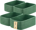 MiniArk Small Storage Baskets for Organizing | Closet Organizer Bins | Shelf Toy Basket | Woven Rope Baskets | Cube Decorative Box | Shallow Basket | 11.5x7.5x4.7” | 4 Packs Green
