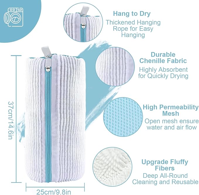 Shoe Washing Bag for Washing Machine,Fluffy Fibers Keep 360° Wrap-around Cleaning for All Types Shoe And Sizes,Laundry Shoe Bag for Washer and Dryer, Reusable Shoe Cleaning Bag for Sneaker