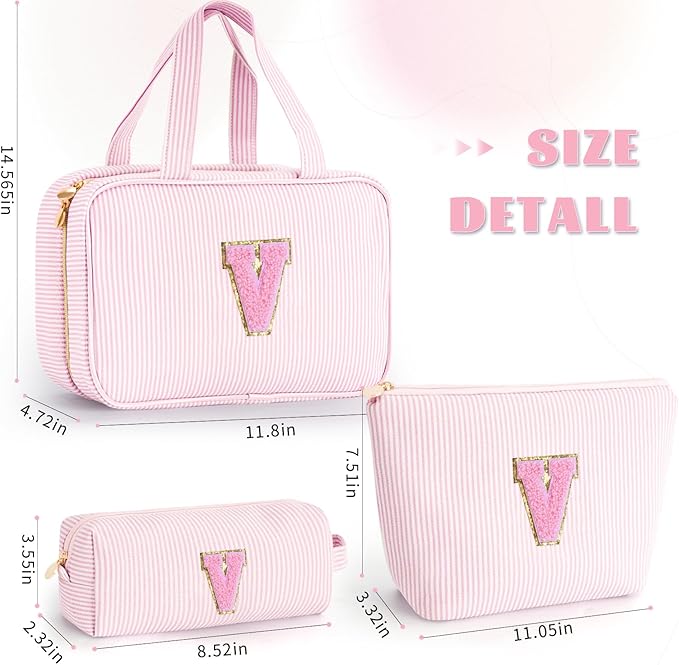 Fystdtote Cute Gifts Travel Toiletry Makeup Bag - Travel Cosmetic Bag for Women Yoga, Picnic, Personalized Friend Birthday Gifts with Monogram - Pink V