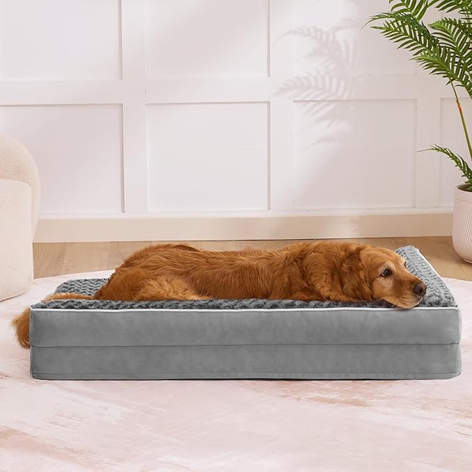 Aeroluxe Dog Bed Large Sized Dogs, XXL Orthopedic Dog Bed for Large Dogs, Waterproof Pet Bed with Washable Removable Cover, L-Shaped Pet Couch with Portable Handle 48"x35"x7.5", Grey