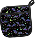 Pot Holders for Kitchen, Heat Resistance Hot Pads, Cute Potholder with Pocket for Kitchen Cooking Baking, Purple Bats