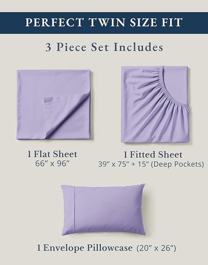 LANE LINEN 100% Organic Cotton Sheets Set Twin Size, Classic Percale Weave, Breathable Naturally Temperature Regulating Cotton Sheet Set, Low Pill Fade Resistant Deep Pocket Twin Sheets-Orchid Petal