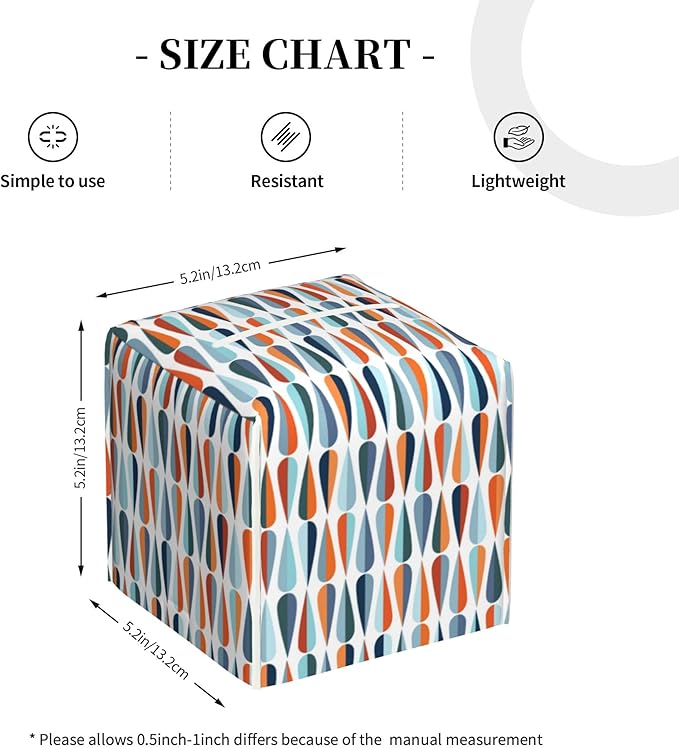 POIUBLE Tissue Box Holder Drop Shapes in Tones Tissue Box Cover Square Leather Tissue Holder Organizer Portable Decorative Facial Paper Case for Home Office Bathroom Vanity Countertop