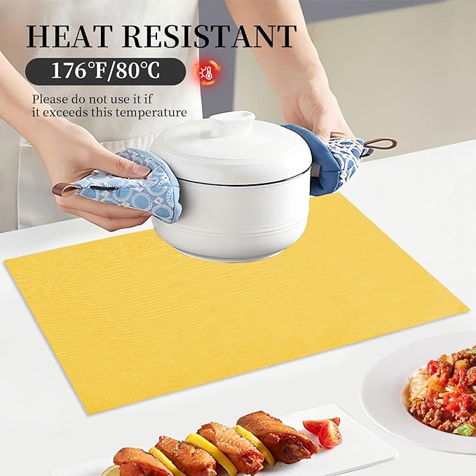 Placemats Set of 6 Linen Type Fabric Cloth Placemats, 19 x 13 Inch Double Layered Thick Wrinkle Free Heat Resistant Table Place, for Dining, Kitchen, Party (Yellow, 48 * 33cm)