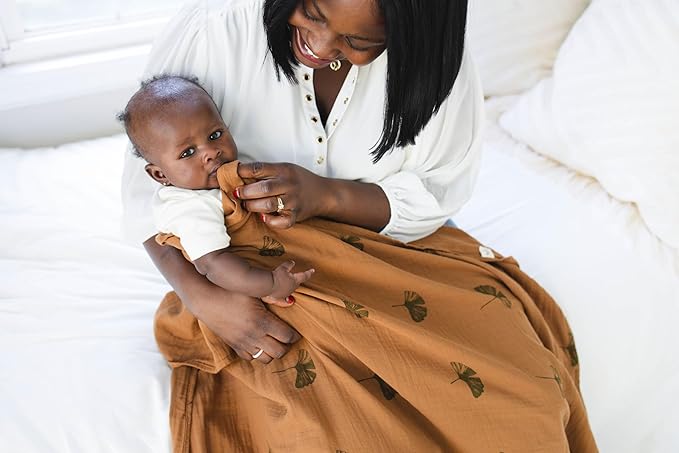 Leyl&Ari Muslin Baby Blanket | Newborn Essentials | Receiving Swaddle Blankets for Boys Girls (Ginkgo Leaves)