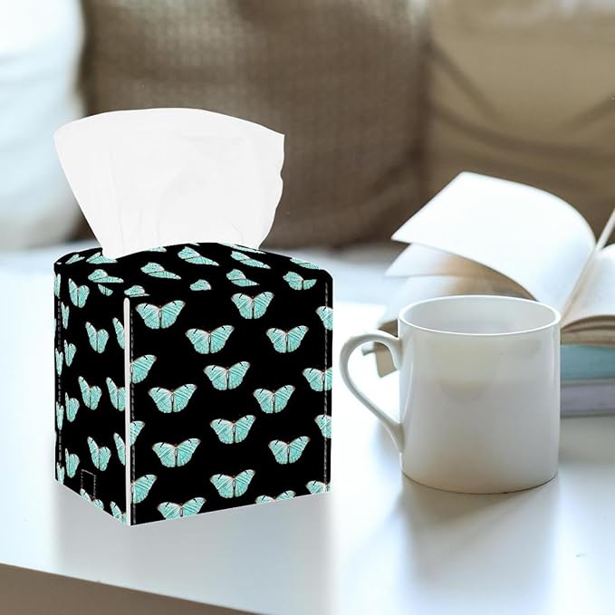 2 Pack Butterfly on Black Background Tissue Box Cover,Tissue Box Cover, Tissue Box Holders, Tissue Holder for Bathroom