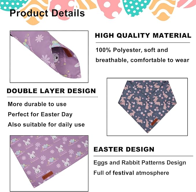 ADOGGYGO Easter Dog Bandanas, Reversible Bunny Floral Pet Scarf, Multi Size Offered, Rabbit Easter Bandana for Small Dogs Pets (Small)