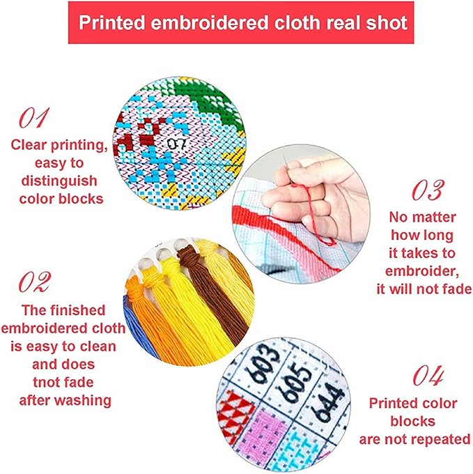 Foxnyart Stamped Cross Stitch Kits Full Range of Embroidery Needlework Starter Kits for Beginners Adults 11CT Embroidery Patterns Art Crafts DIY Needlepoint Kit-Forest Bear 16x20 inchs