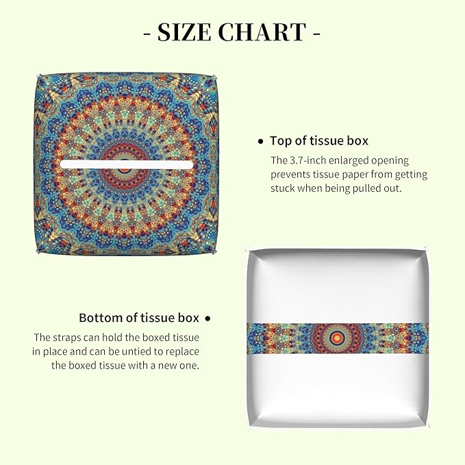 Boho Mandala Flower Tissue Box Cover,Abstract Mandala Floral Waterproof Leather Square Tissue Box Cover Case Facial Paper Organizer Dispenser Box Holder for Home Office Bathroom Vanity Countertop