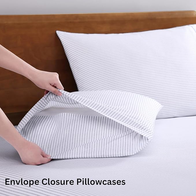 LANE LINEN 100% Organic Printed Cotton Sheets Twin Size, Classic Ticking Stripe Print (Available in Variety of Prints) Soft & Comfy Low Pill Fade Resistant Naturally Cooling Machine wash Twin Sheets