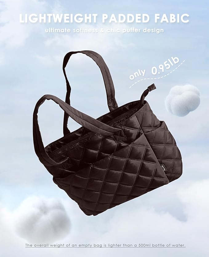 Uselike Tote Bag for Women, Lightweight Puffer Tote Work Bags with Compartments for Travel, Quilted Shoulder Bag with Zipper