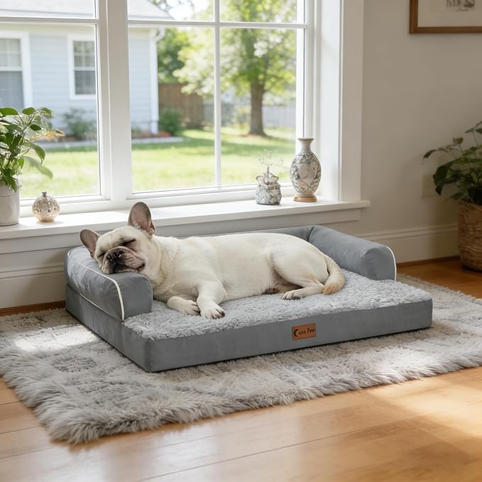 Casa Paw Orthopedic Dog Beds for Extra Large Dogs, Waterproof Egg Crate Foam XL Dog Bed with Sides 41x27Inch, Washable Big Dogs Couch Beds with Removable Cover and Nonskid Bottom, Grey