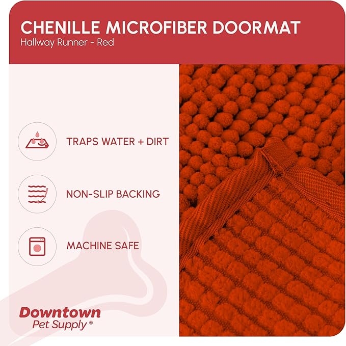 My Doggy Place Dog Mud Mat, 96" x 24" Red – Thick Microfiber Entry Rug for Snow, Mud & Salt – Absorbent, Quick-Dry, Washer-Safe & Non-Slip, XX-Large