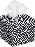POIUBLE Tissue Box Holder Zebra Print Tissue Box Cover Square Leather Tissue Holder Organizer Portable Decorative Facial Paper Case for Home Office Bathroom Vanity Countertop