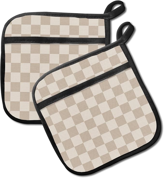 2 Pack Pot Holders for Kitchen Clearance, Cute Hot Pads, Funny Oven Pot Holders, Potholders Sets for Kitchen Heat Resistant Cute Brown Checkerboard