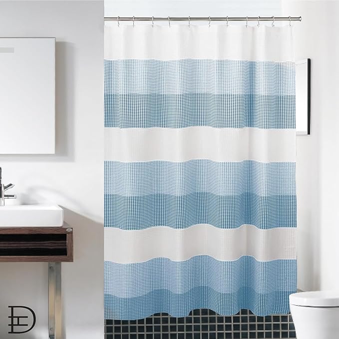 Dainty Home | Aqua Blue Ombre Waffle Weave Shower Curtain - 70" x 72" - Water Resistant Polyester Blend Fabric Shower Curtain - The Best Gradient Design Washable Waffle Shower Curtain