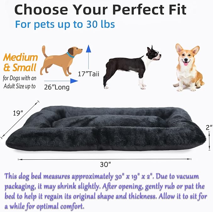zihapgpzp 30 Inch Dog Crate Bed for Medium Size Dogs,Comfort Fluffy Plush Kennel Pad with Non-Slip Bottom,Machine Washable Pet Sleeping Mat,30"x19",Black