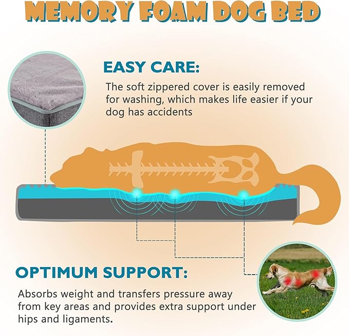 WATANIYA PET Cooling Dog Beds for Large Dogs, Memory Foam Pet Bed with Waterproof Liner and Cooling Gel Mattress, Comfy Dog Crate Mat Fits up to 60 lbs Pets