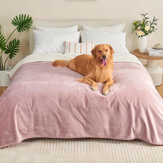 Yaning Waterproof Blanket 40"x60" for Adults, Reversible Waterproof Bed Cover for Dogs Cats Pets, Soft Leakproof Blanket for Bed Couch Sofa Furniture Protector, Dusty Pink/Off White