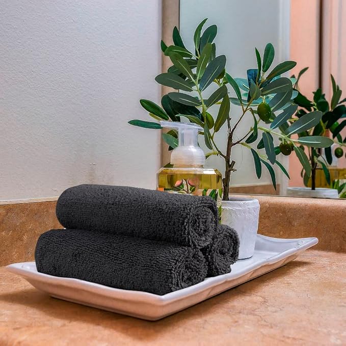 Orighty Washcloths Bulk Towels Set 50 Pack, Highly Absorbent and Super Soft Microfiber Fingertip Towels, Multi-Purpose Wash Cloths for Bathroom, Hotel, Spa, and Gym, 12x12 Inch, Black