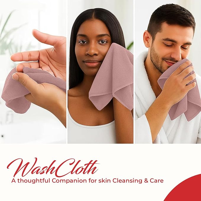 RIVERSIDE 12 Pack Washcloths - 12x12 Inches, 500 GSM, 100% Ring-Spun Cotton - Soft, Absorbent & Durable Face and Body Towels - for Bathroom, Spa, Gym, Makeup Removal & Everyday Use - Dusty Rose