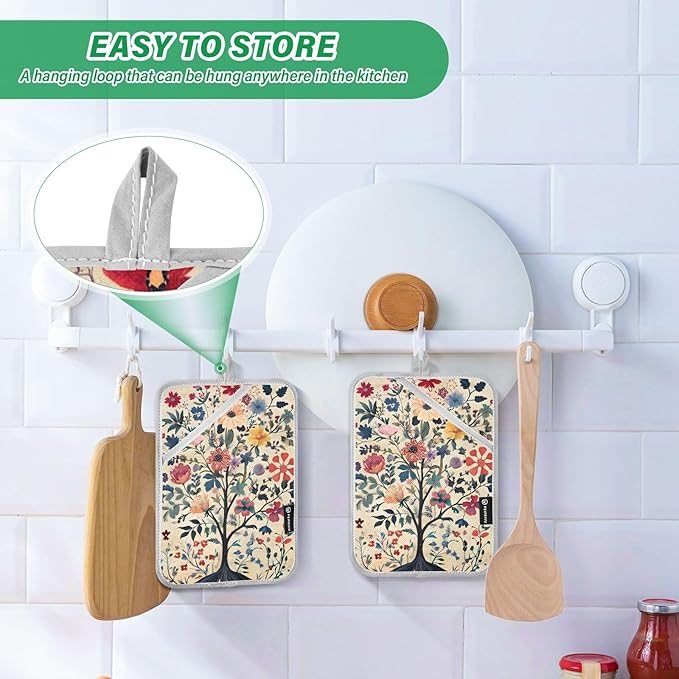 Pot Holders Set of 2 Flowers Pattern Hot Pads for Kitchen Heat Resistant Potholders Sets for Kitchen and Baking 7x9.8in