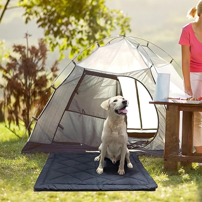 GNarbor Travel Dog Bed, Portable Waterproof Anti-Slip Dog Camping Bed Mat with Carry Handles for cat or Other pet, Machine Washable, 36 * 23” Dark Blue