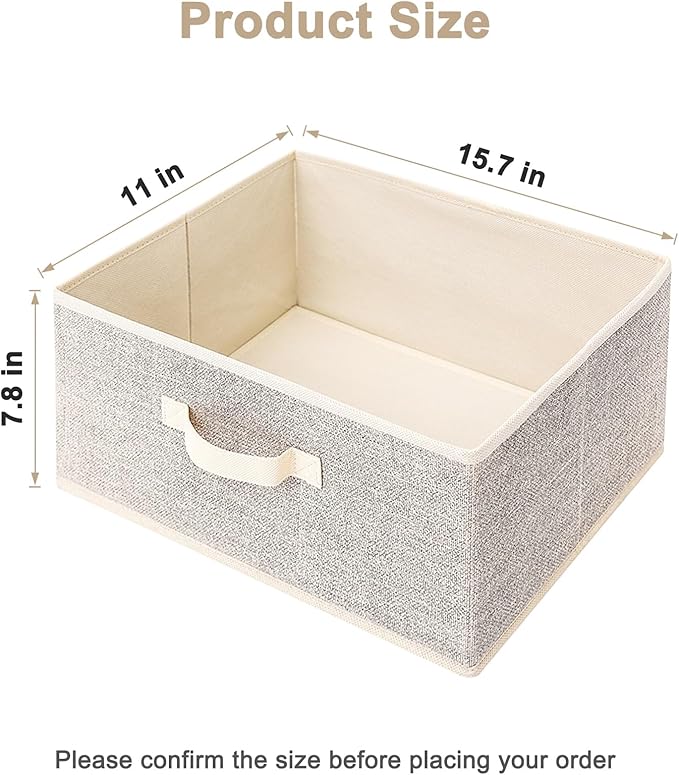 EITMOW Storage Baskets, 15.7-Inch Woven Fabric Bins, Storage Cubes with Reinforced Handles, Organizer Bins for Closet Shelves, Foldable, for Toys, Clothes, Natural Beige (3PCS/Beige-15.7*11*7.8inch)
