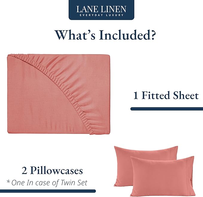 LANE LINEN King Size Fitted Sheet, 100% Organic Cotton, 3-Piece Set (1 Fitted Sheet,2 Pillowcases), Percale Weave, Ultra Soft, Breathable,Fits Mattress Upto 15" Deep - Rose Dawn (No Flat Sheet)