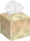 OHEGBXE Tissue Box Holder Golden Leopard Print Square Leather Tissue Box Cover Modern Cube Facial Paper Cover Case for Bathroom Vanity Countertop Night Stands Tabletop