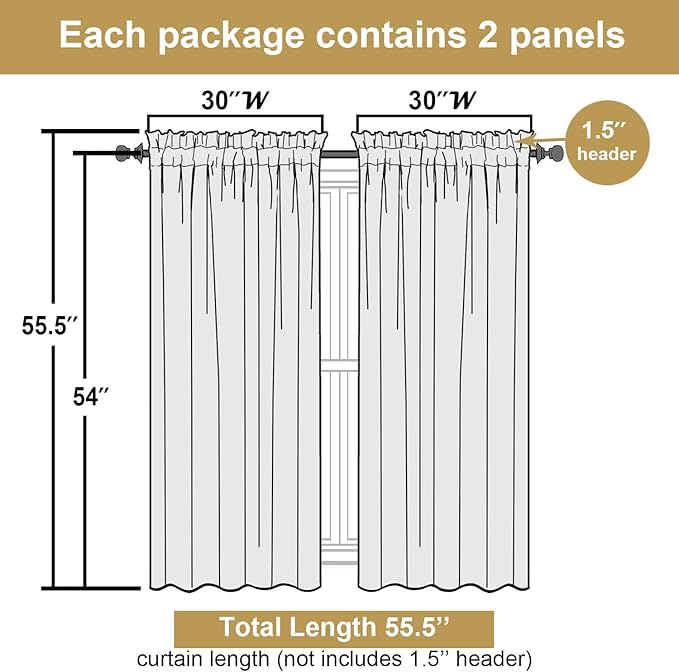 Lecloud Bessie Light Filtering Ivory Curtains 54 Inch Length 2 Panels for Bedroom Living Room, Airy & Privacy Curtains with Dual Rod Pocket, Rustic Window Drapes for Home Decor, Each 30 W x 54 L