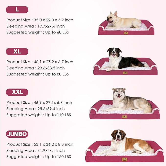 PAWPUBBY XL Dog Bed Extra-Large Orthopedic Memory Foam Dog Bed – for 70 Lbs Dogs, Premium Memory Foam, Machine Washable Cover, Non-Slip Base, Soft Rose Velvet (Dark Gray, XL)