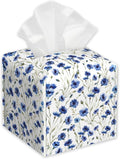 Watercolor Blue Cornflower Tissue Box Holder,Cube Tissue Box Cover Holder,Leather Facial Paper Organizer Dispenser Home for Bedroom Night Stands,Kitchen,Office and Car,5.2"×5.2"×5.2"