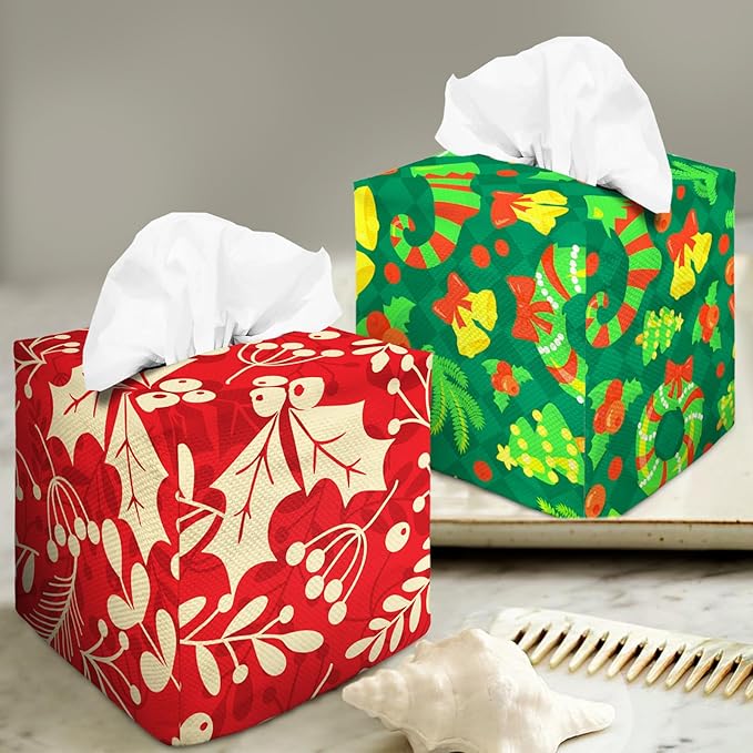 Tissue Box Cover Square Decorative Tissue Box Holder Cute Funny Cube Tissue Case Cover-Xmas Decor Berry Tissue Box Cover