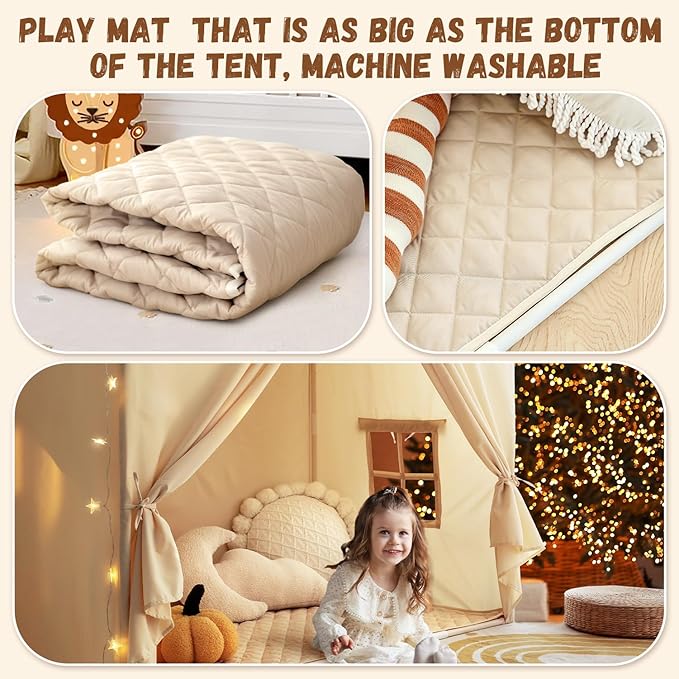 Kids Play Tent with Padded Mat, Play Tent for Toddlers, Large Kids Tent Indoor Playhouse, Play House Tent Princess T Play Cottage for Girls Toy House Birthday Gift
