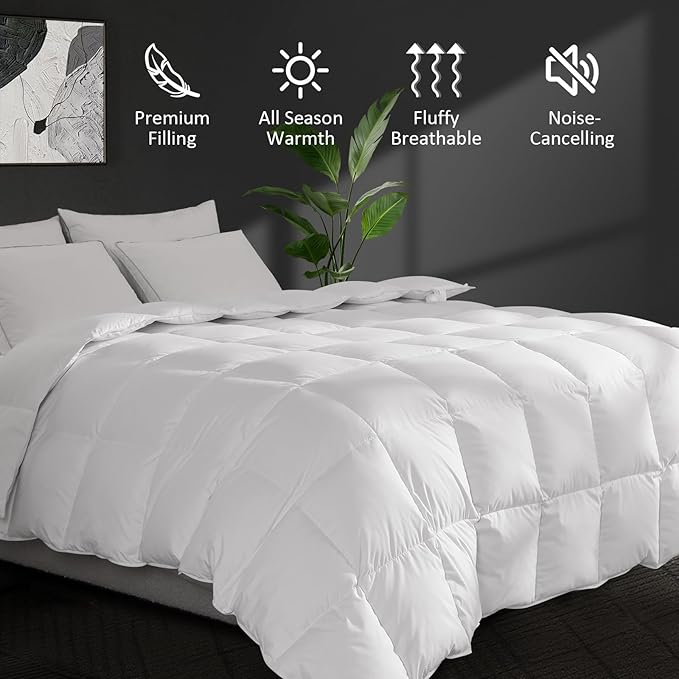 Dreamhood Down Feather Fiber Comforter Oversized King Fluffy Breathable White Duvet Insert Ultra Soft All Season Luxury Bedding Comforter with Corner & Center Loops (116"x98")