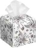 Black and White Flowers Tissue Box Cover Square,Vintage Floral Plant Leaves Tissue Box Holder Waterproof Leather Facial Paper Organizer Dispenser for Bathroom Home Car Nightstand Vanity Desk
