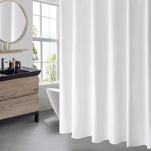 AooHome 36x72 Inch Shower Curtain, Stall Size Fabric Weave Waffle Bathroom Curtain with Hooks, Weighted Hem, Heavy Duty, Water Repellent, 36 Width by 72 Height, White