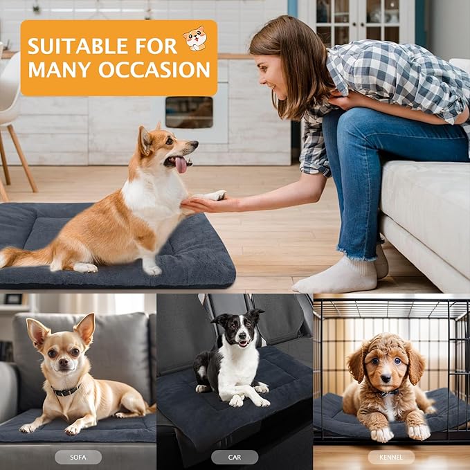 Vetasac Reversible Dog Bed Mat with Plush and Corn Velvet,Soft Warm Pet Cushion, Dual Purpose Washable Sleeping Mattress Bed for Small Medium Large Dog and Cat XB004 (48"*30", Dark Grey)