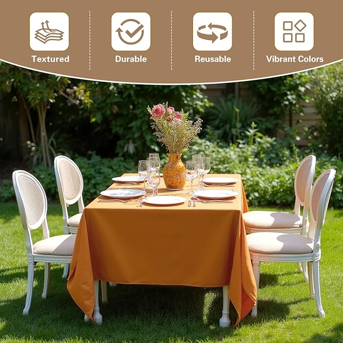 sancua Thanksgiving Tablecloths for 8 Foot Rectangle Tables, 6 Pack Light Brown - Washable Polyester Fabric Fall Table Cloth for Harvest Party, Birthday, Banquet Reception, 60x120 Inch Bronze