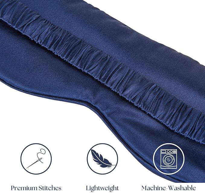 Vénera Silk Sleep Mask - 100% Pure 22 Momme Mulberry Silk Eye Sleeping Mask for Women and Men - Blackout Eye Mask for Sleeping (Navy Blue)