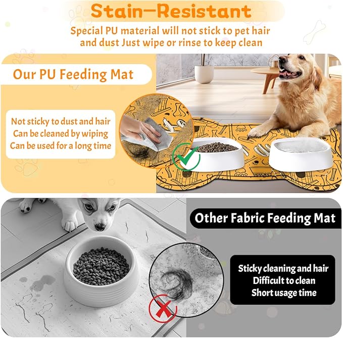 Pet Feeding Mat - Absorbent Dog Food Mat for Floors Waterproof，Dog Cat Placemat Mat for Food and Water Bowls - No Stains No Sliding Quick Dry Water Eating Dish Mat