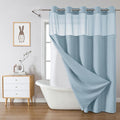 eachope Teal Long No Hook Waffle Weave Shower Curtain with snap-in Liner Replacement, 230GSM Waterproof Fabric Hotel Shower Curtain Set for Bathroom, Through Mesh Top Window,71Wx80H