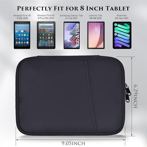 8-9 Inch Tablet Sleeve Bag for Amazon Fire HD 8 / Fire HD 8 Plus 8", Samsung Galaxy Tab A9 8.7" / Tab A7 Lite 8.7" / Tab A 8" & iPad mini 7 6 8.3" / iPad mini 5 4 3 2 1 7.9" Carrying Case(Black)