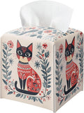 Cat Tissue Box Holder, Nordic Cat Leather Tissue Box Cover Square, Paper Napkins Everyday Dispenser Accessories for Bathroom Vanity Countertop Night Stands Kitchen Office Car Home Decor