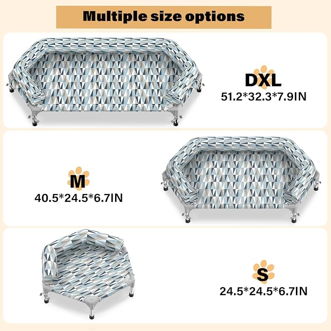 Pyowmgd Orthopedic Dog Bed - Beds Bolster,Cooling Elevated Dog Beds with Metal Frame,Raised Dogs Bed,Easy to Assemble,Up to 80 lbs,Medium
