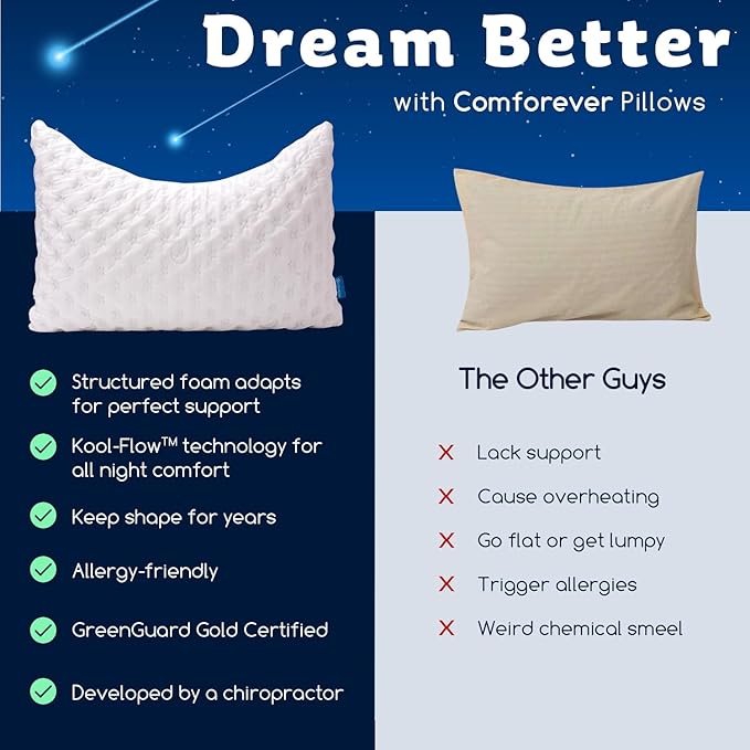 KUCEY Cooling Side Sleeper Pillow for Neck and Shoulder Pain, Luxury Shredded Memory Foam Curved Bed Pillows for Sleeping Set of 1- Adjustable King Size- Washable Cover Crescent White