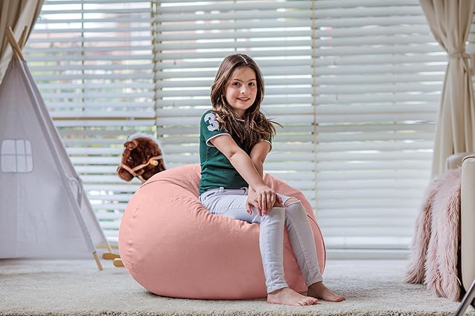 WEKAPO Stuffed Animal Storage Bean Bag Chair Cover for Kids | Stuffable Zipper Beanbag for Organizing Children Plush Toys Large Premium Cotton Canvas (Solid Pink, XX-Large)